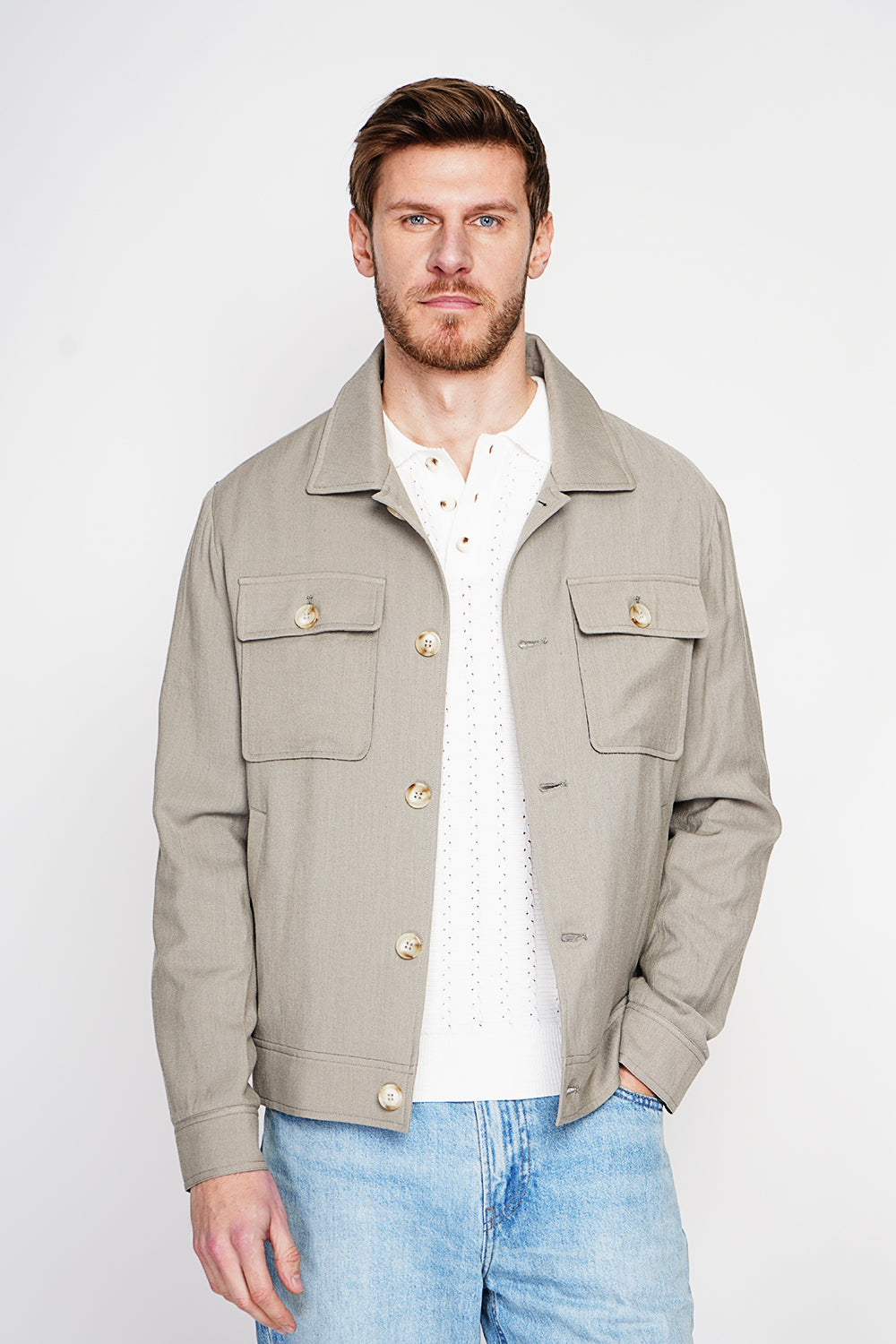 Chemise coupe droite col classique, poignets arrondis – Kaki – Secret du Lin