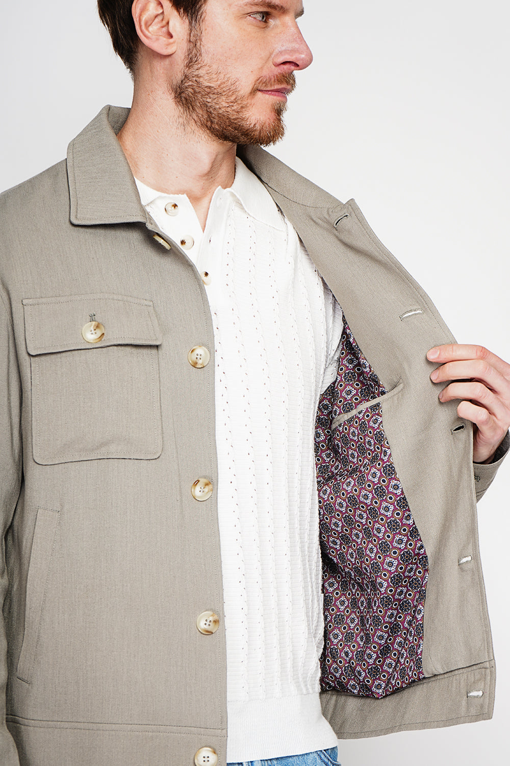 Chemise coupe droite col classique, poignets arrondis – Kaki – Secret du Lin
