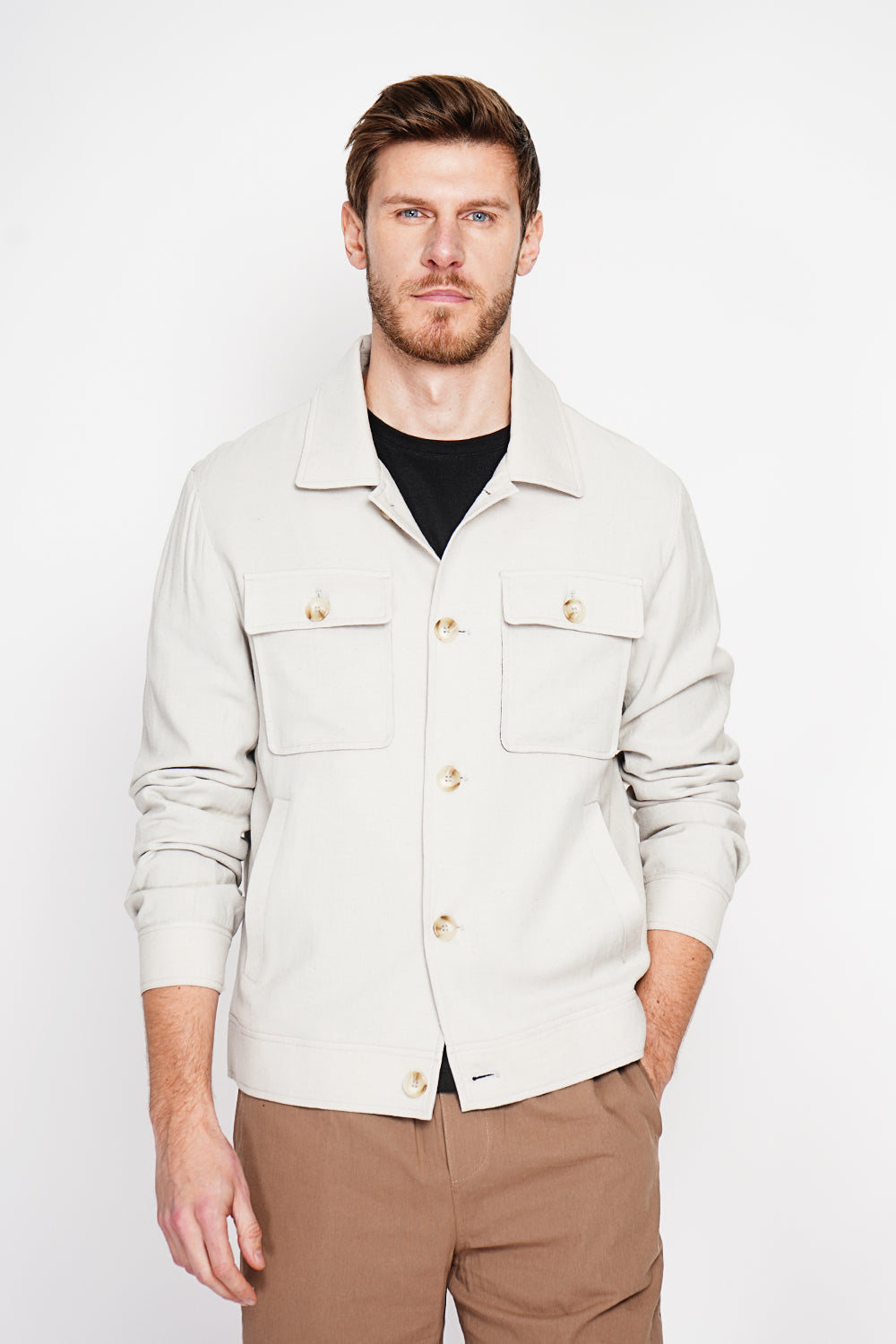 Chemise coupe droite col classique, poignets arrondis – Lin – Secret du Lin