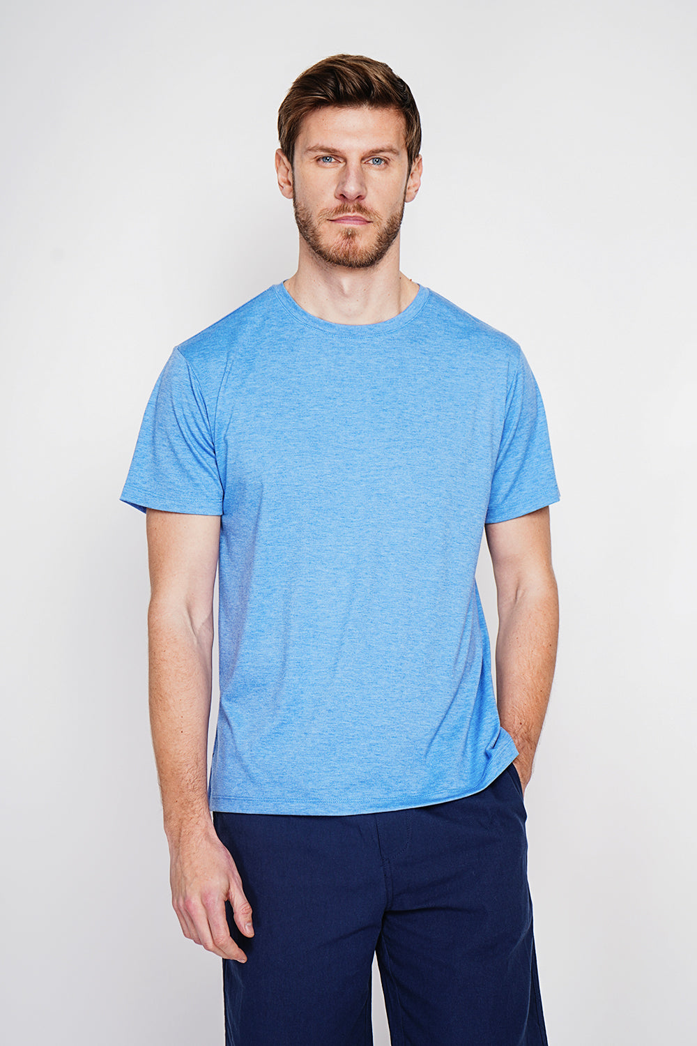 T-shirt col rond manches courtes – Bleu azur – Secret du Lin