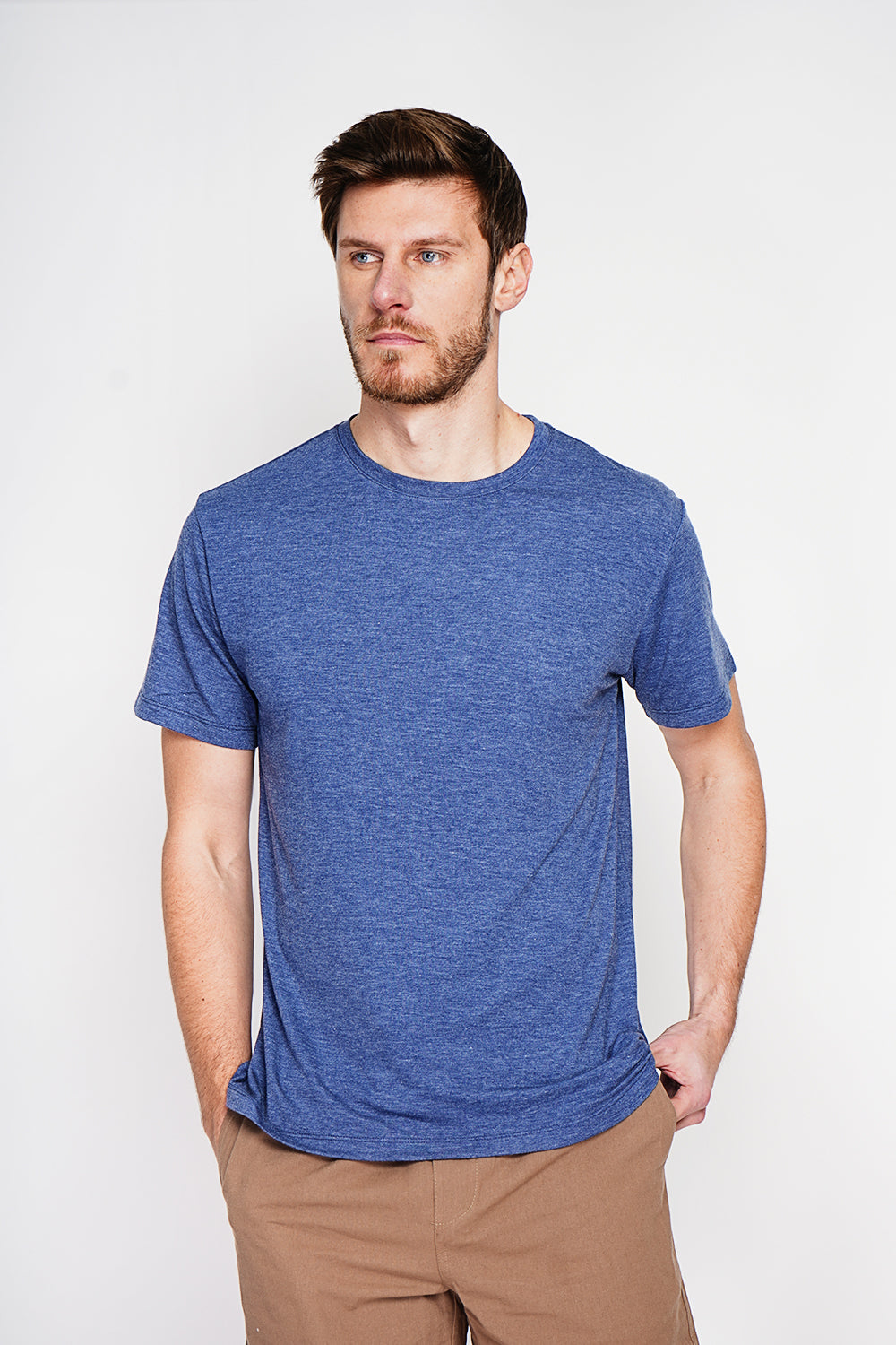 T-shirt col rond manches courtes – Bleu marine – Secret du Lin