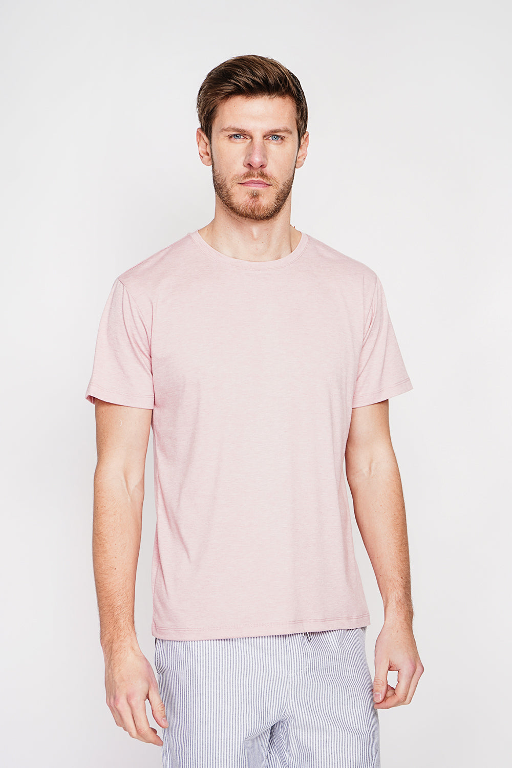 T-shirt col rond manches courtes – Rose clair – Secret du Lin