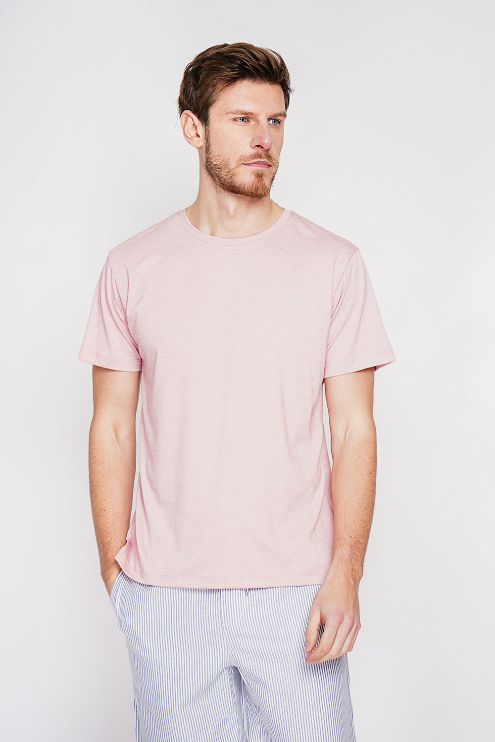 T-shirt col rond manches courtes – Rose clair – Secret du Lin