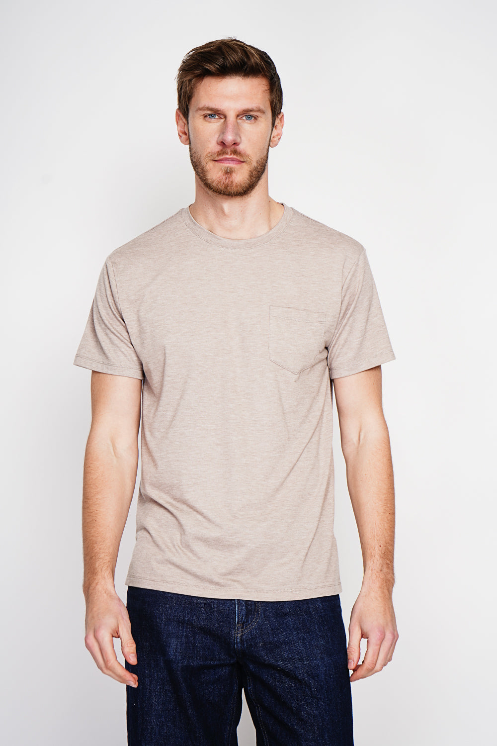 T-shirt col rond manches courtes, poche plaquée – Lin – Secret du Lin