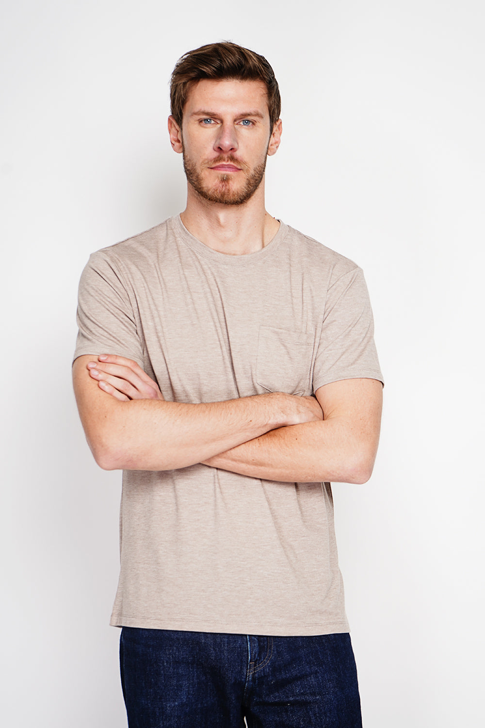 T-shirt col rond manches courtes, poche plaquée – Lin – Secret du Lin