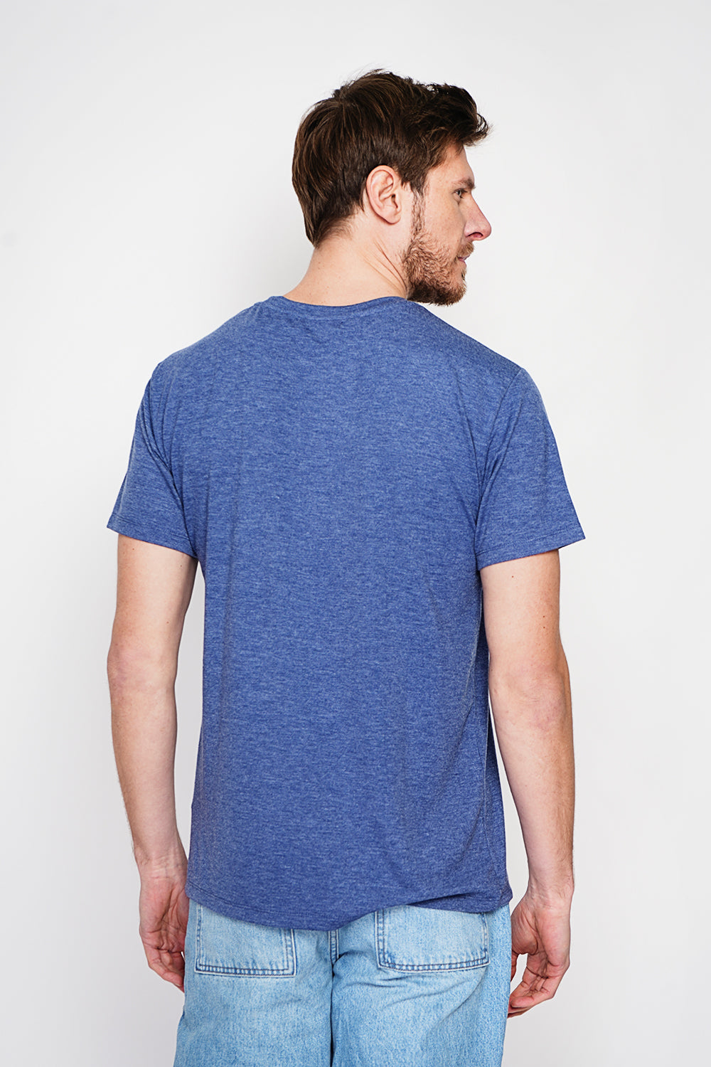 T-shirt col rond manches courtes, poche plaquée – Bleu marine – Secret du Lin