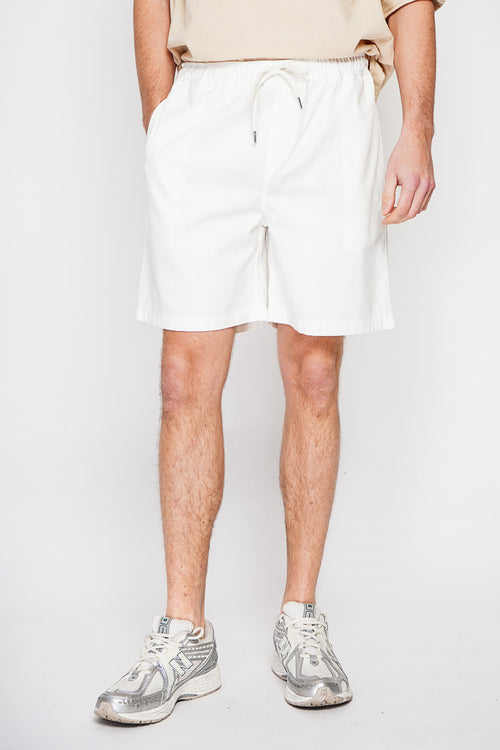 Bermuda shorts with elasticated waistband and drawstring, 2 side pockets on the front, 2 back pockets – White – Secret du Lin