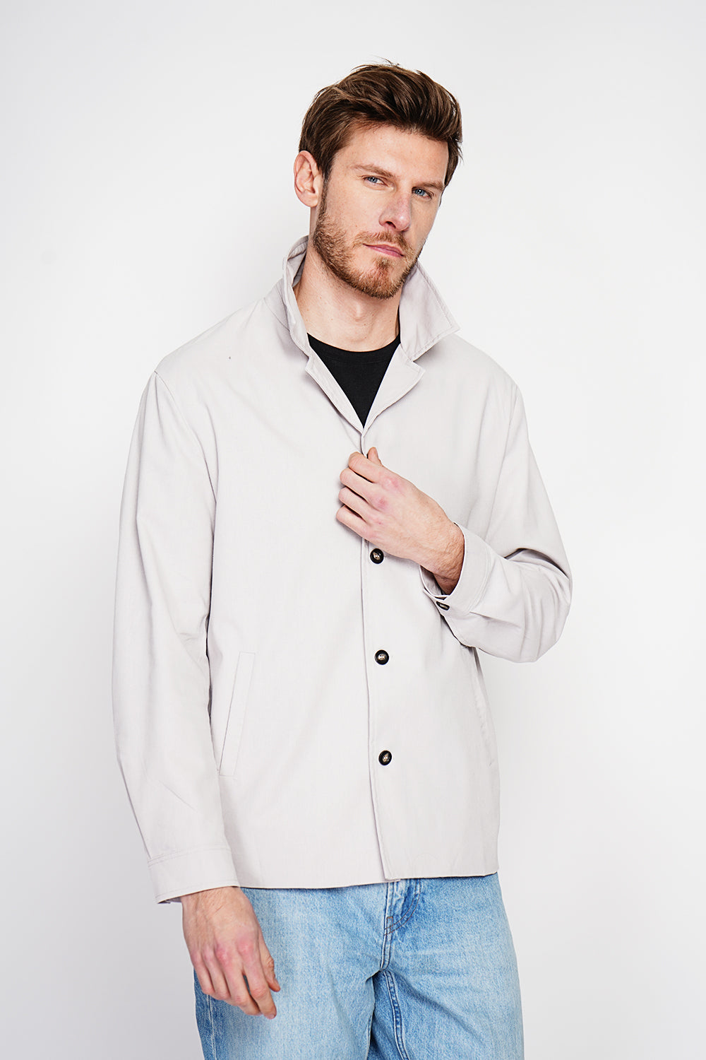 Classic collar jacket with buttoned front and side pockets – Linen – Secret du Lin