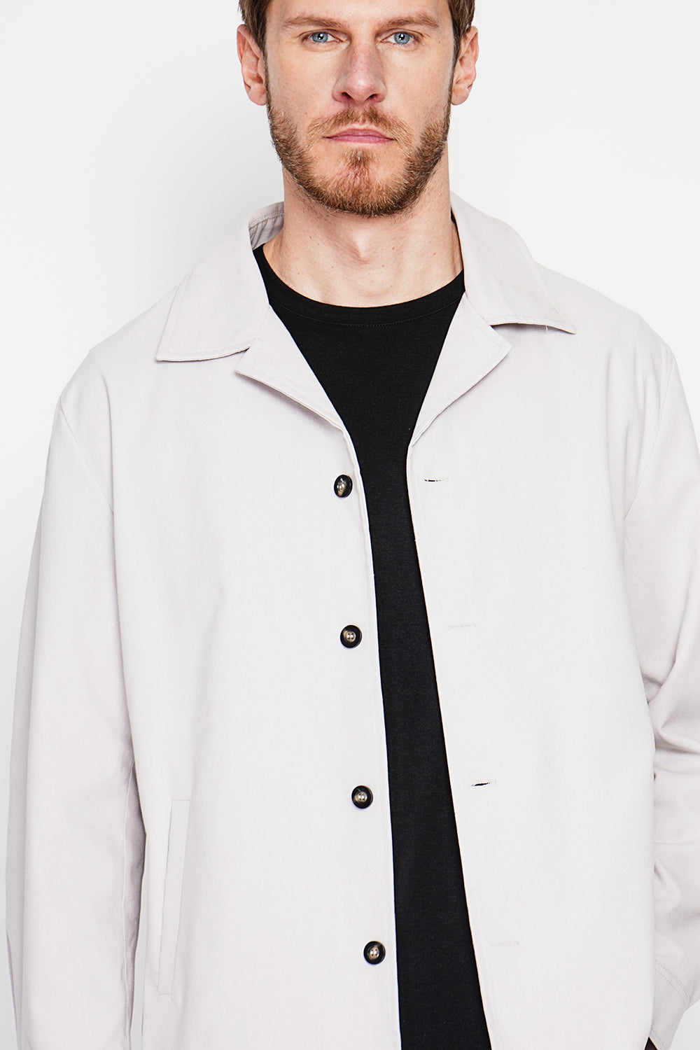 Classic collar jacket with buttoned front and side pockets – Linen – Secret du Lin