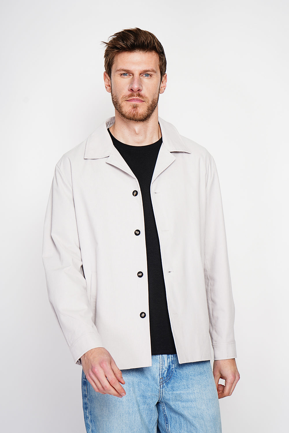 Classic collar jacket with buttoned front and side pockets – Linen – Secret du Lin