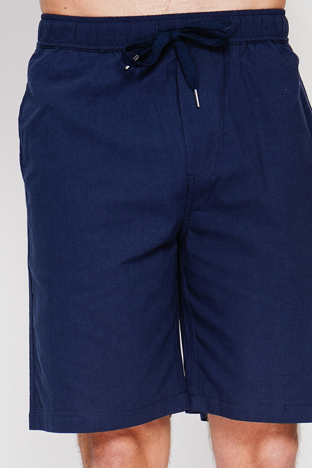 Bermuda shorts with elasticated waistband and drawstring, 2 side pockets on the front, 2 back pockets – Navy – Secret du Lin