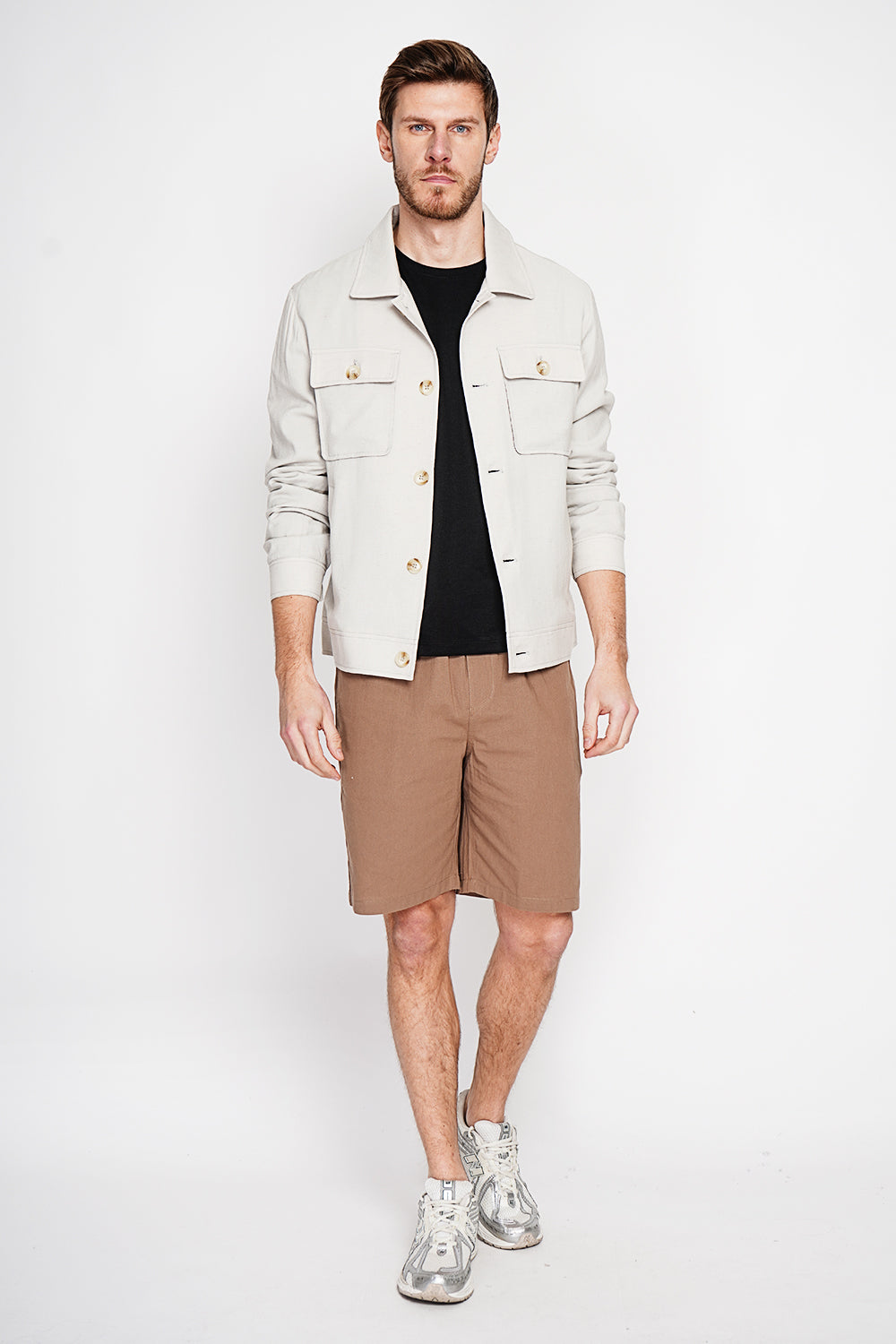 Bermuda shorts with elasticated waistband and drawstring, 2 side pockets on the front, 2 back pockets – Brown – Secret du Lin
