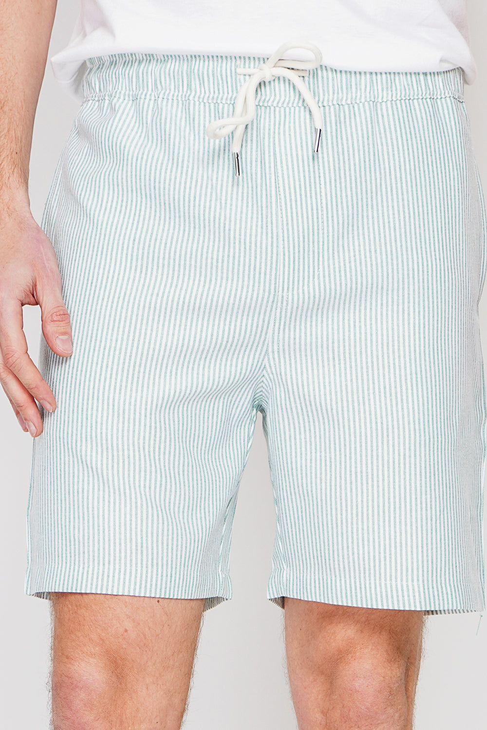 Bermuda rayé ceinture élastiquée avec cordon de serrage – Vert – Secret du Lin