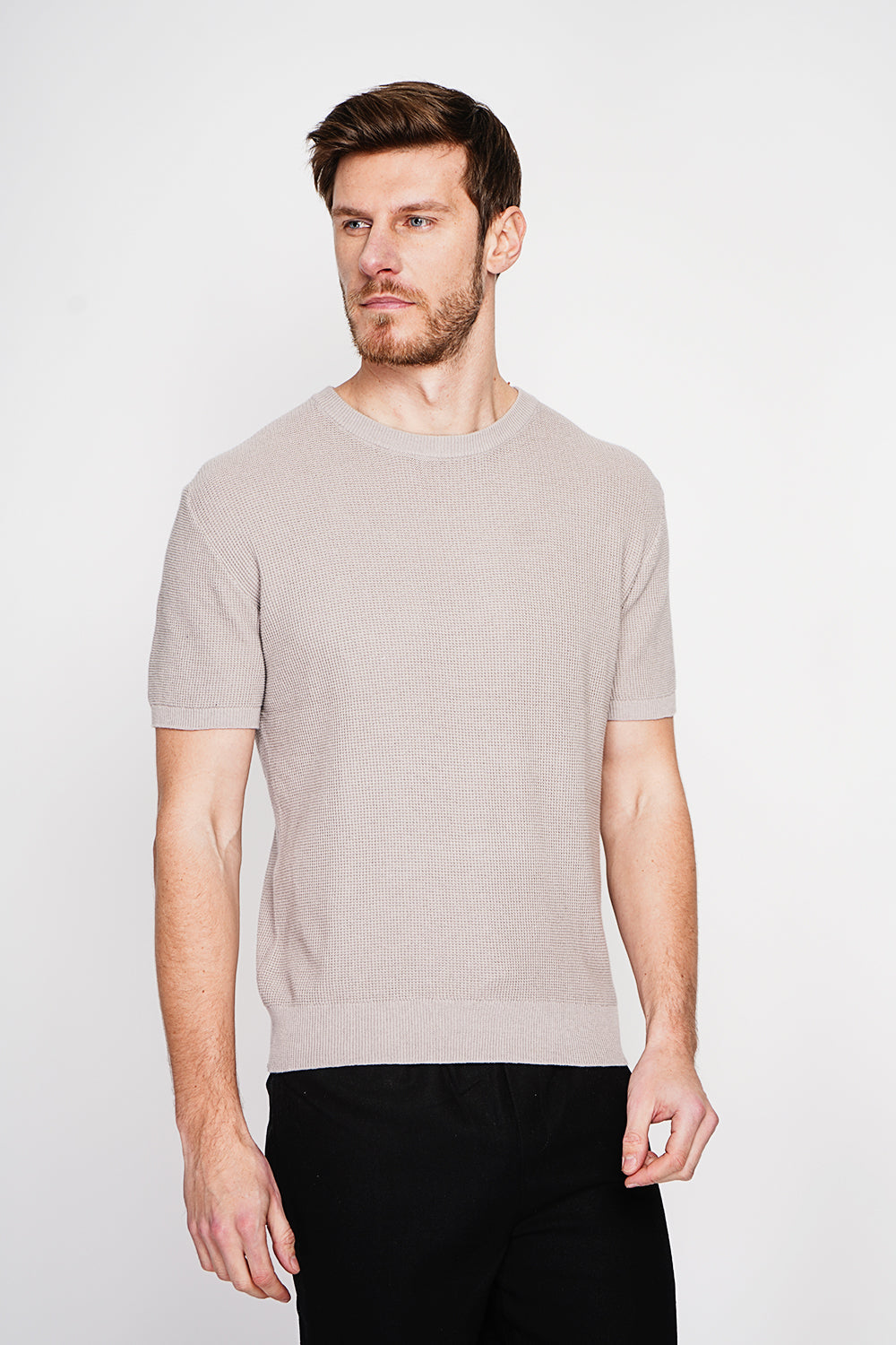 Pull col rond manches courtes tricot fantaisie – Lin – Secret du Lin