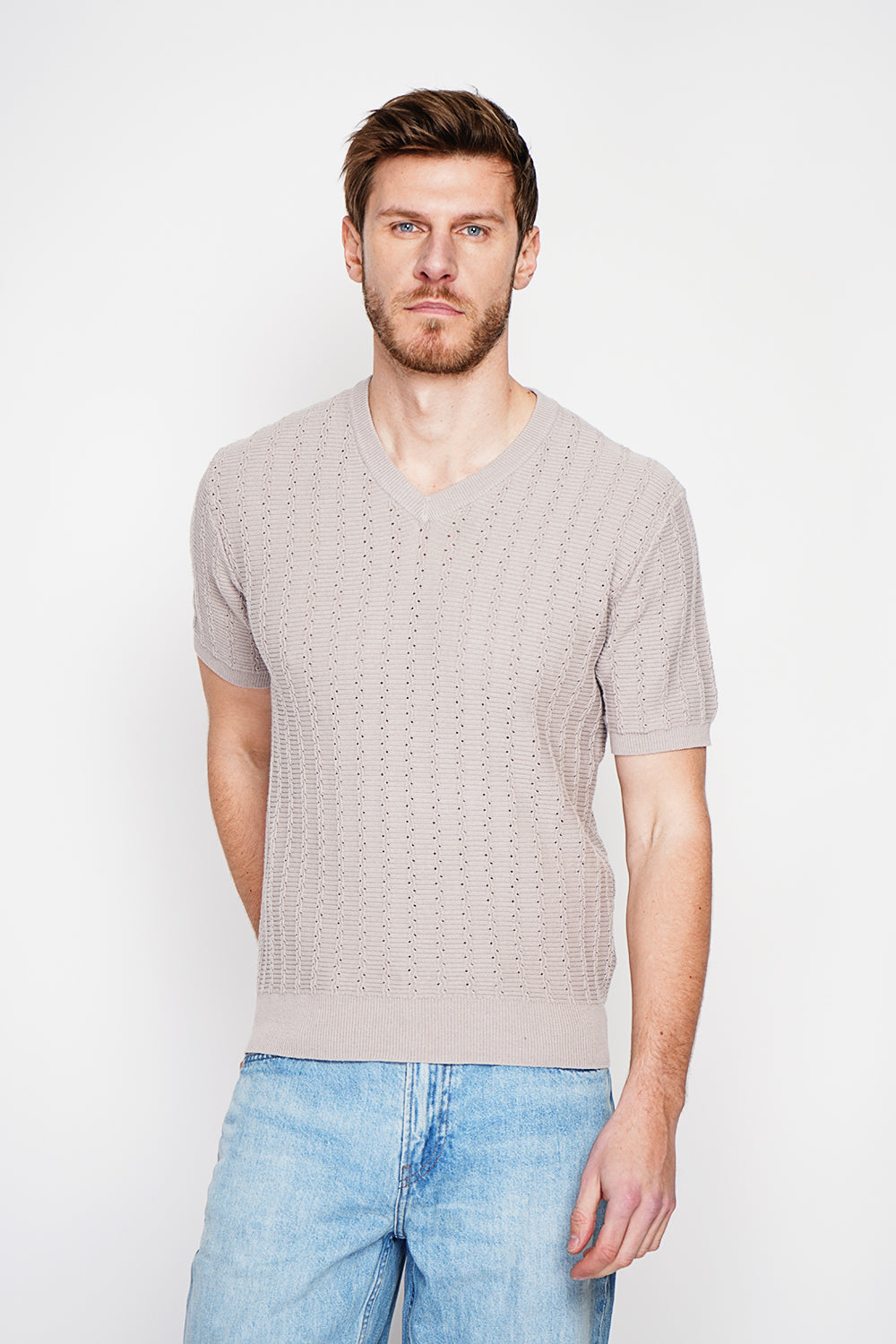 Pull col rond manches courtes tricot fantaisie – Lin – Secret du Lin