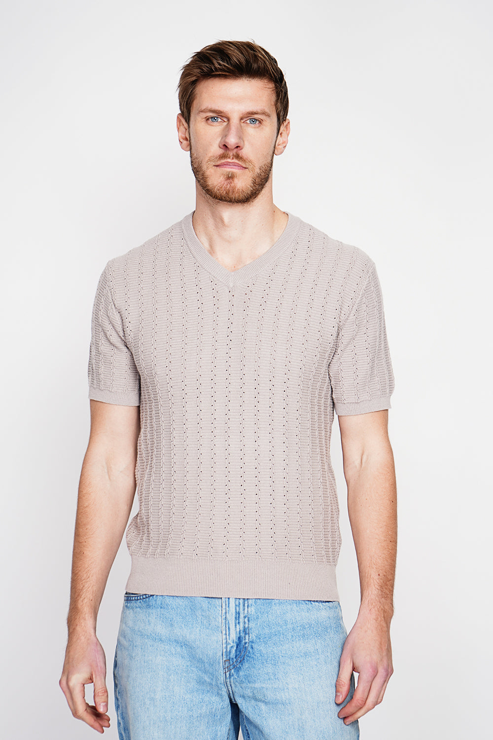 Pull col rond manches courtes tricot fantaisie – Lin – Secret du Lin