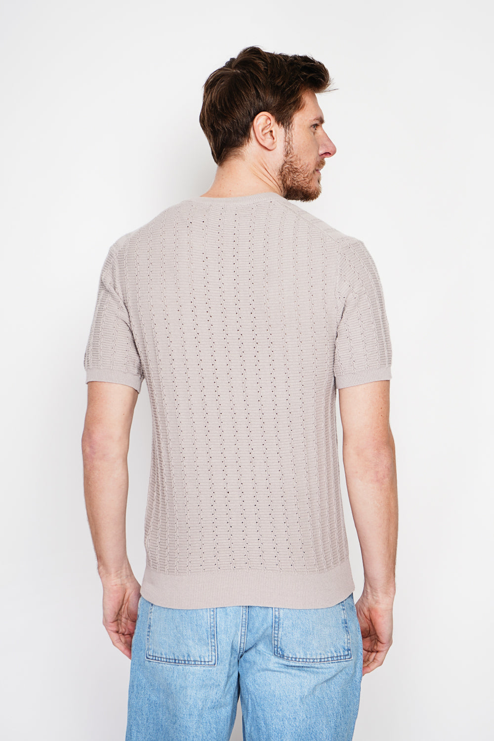 Pull col rond manches courtes tricot fantaisie – Lin – Secret du Lin