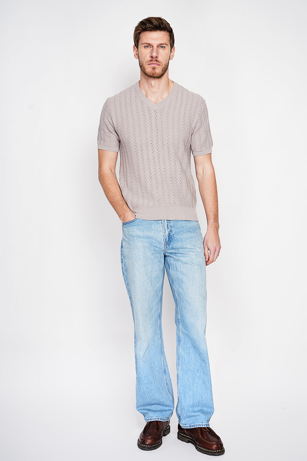 Pull col rond manches courtes tricot fantaisie – Lin – Secret du Lin