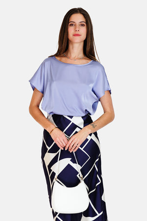 Wide round neck top with short sleeves