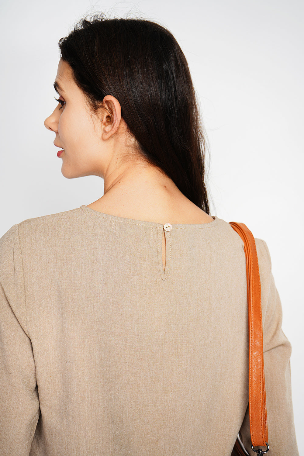 Ensemble top col rond et pantalon large – Camel – William de Faye