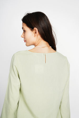 Round neck top with 3/4 sleeves and high waist wide leg pants set