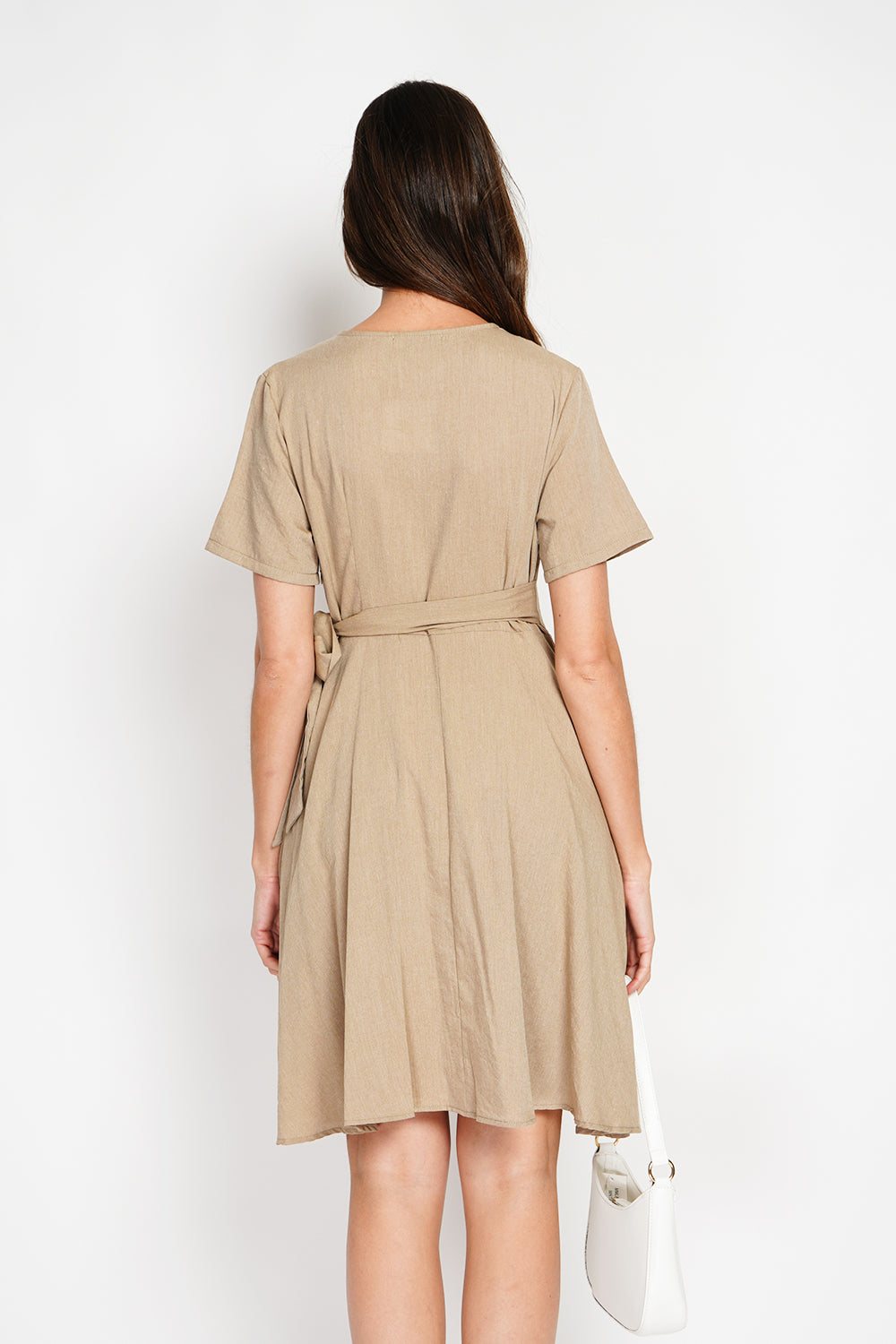 Wrap dress with belt and long sleeves – Camel – William de Faye