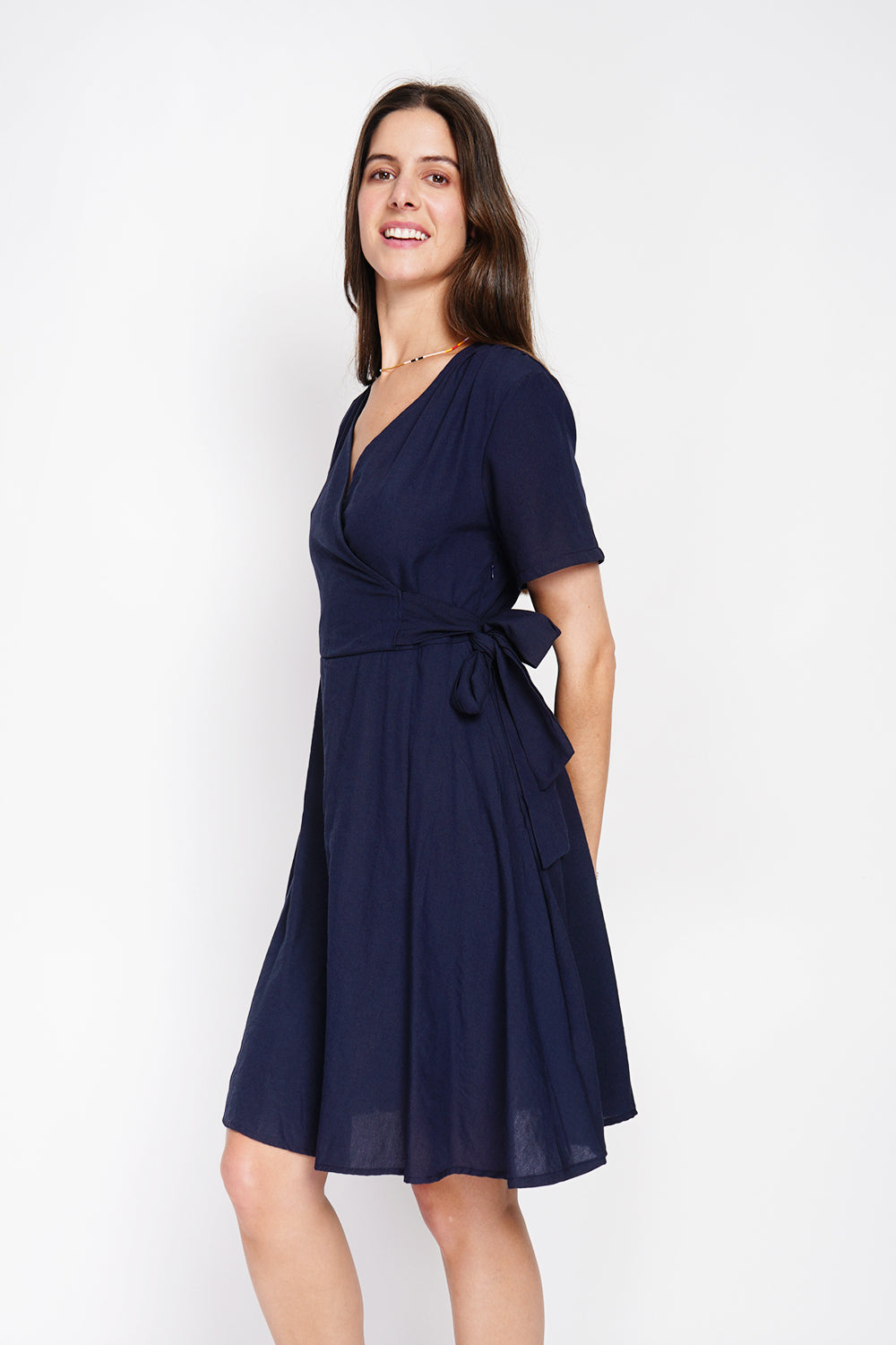 Wrap dress with belt and long sleeves – Navy – William de Faye