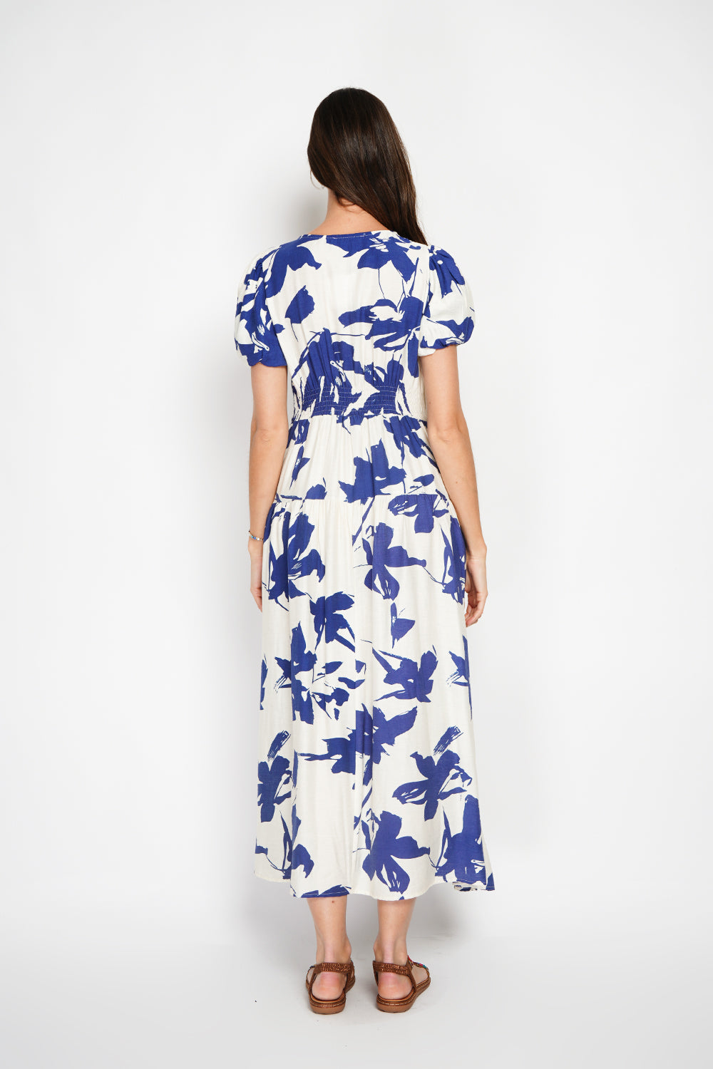 Robe longue imprimé floral manches 3/4 – Bleu marine – William de Faye