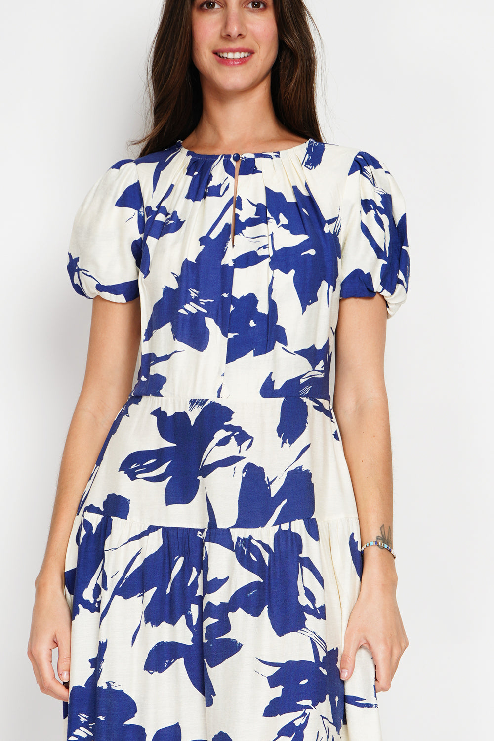 Robe longue imprimé floral manches 3/4 – Bleu marine – William de Faye