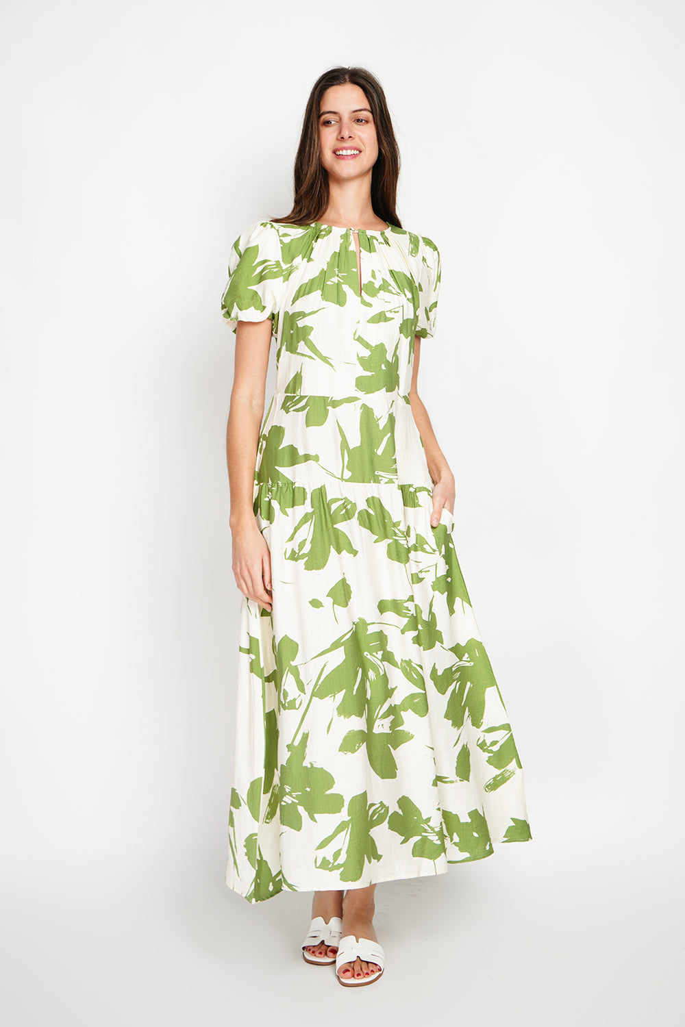 Robe longue imprimé floral manches 3/4 – Vert menthe – William de Faye