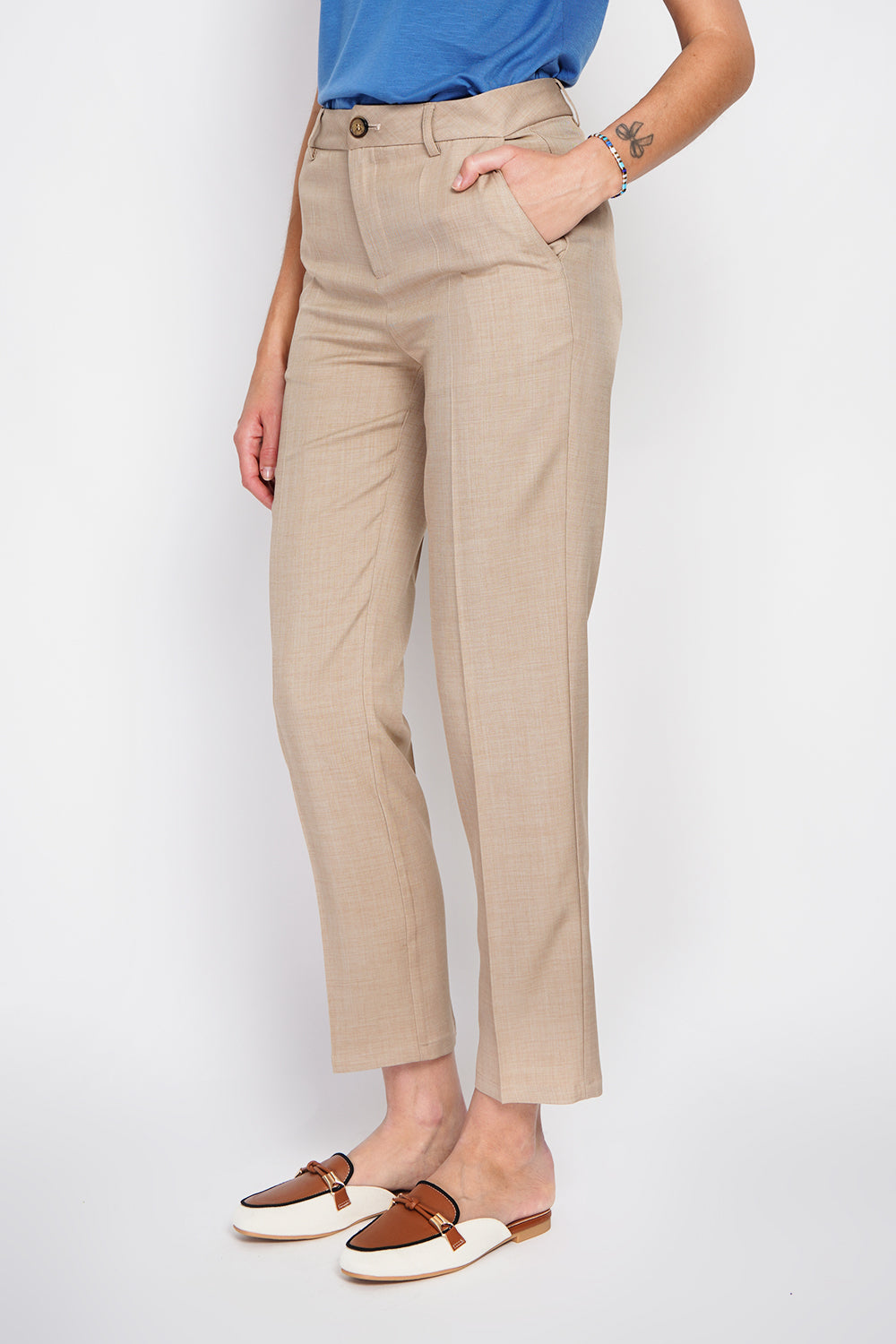 Pantalon droit à fines rayures – Taupe – William de Faye