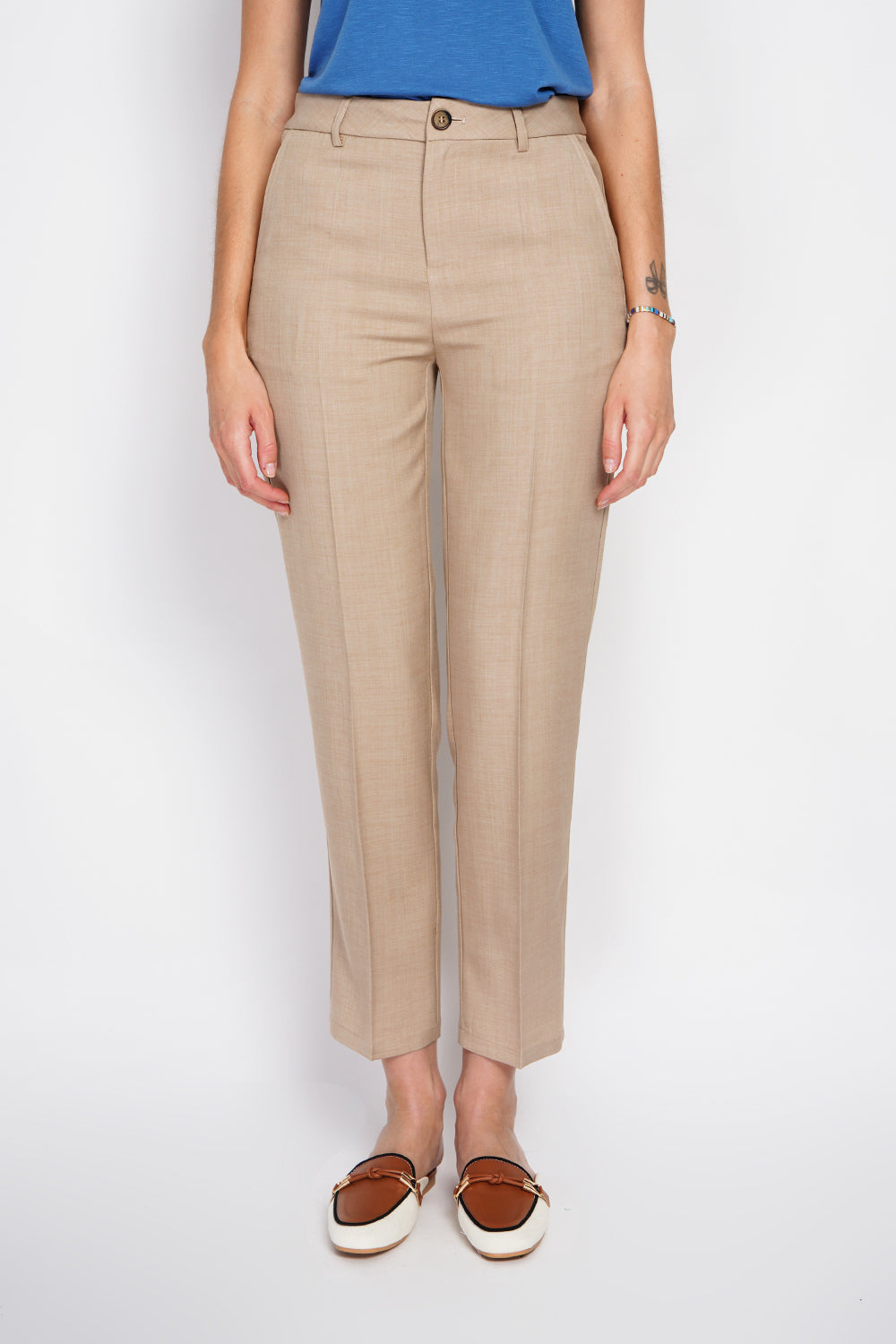 Pantalon droit à fines rayures – Taupe – William de Faye