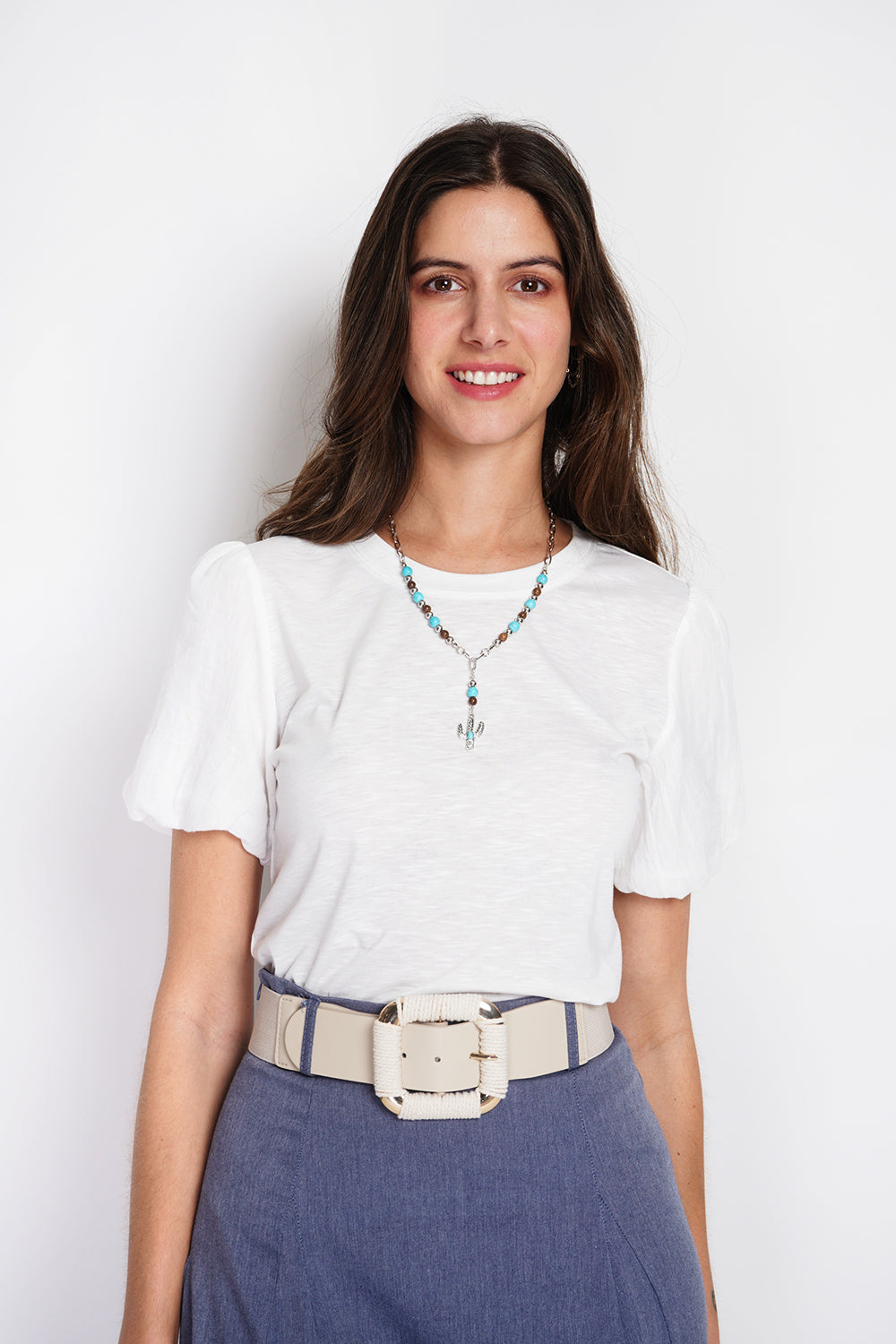 Short sleeve crew neck t-shirt with puffed sleeves