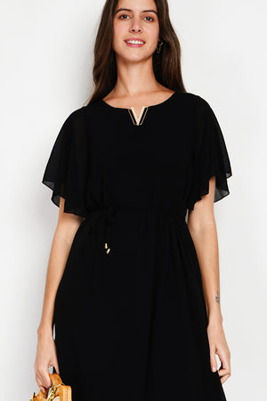 Long dress V-neck in fancy front with short sleeves