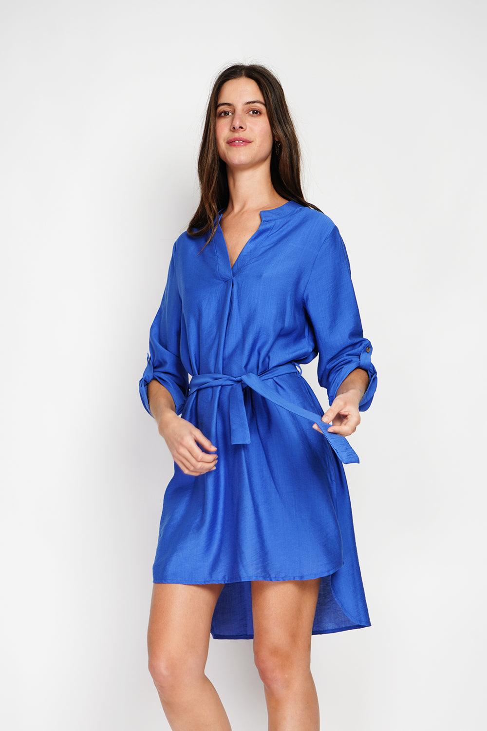 Long-sleeved fancy dress with Tunisian collar and belt