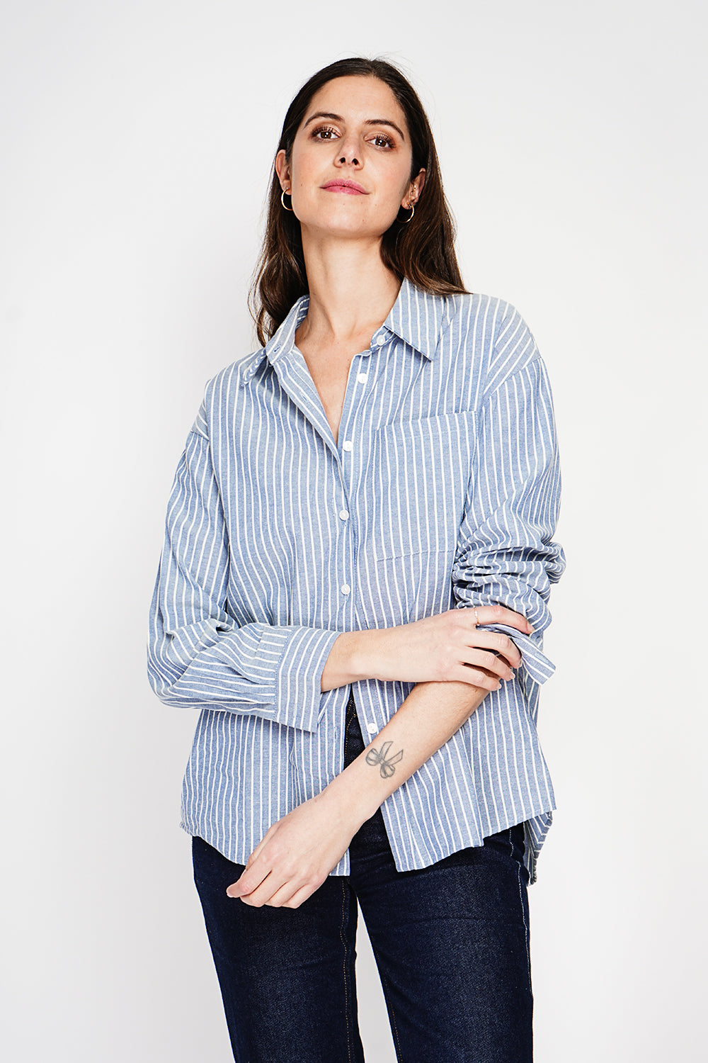 Chemise oversize poche poitrine manches longues – Bleu jean – William de Faye