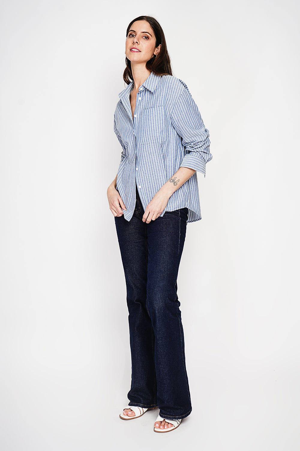 Chemise oversize poche poitrine manches longues – Bleu jean – William de Faye