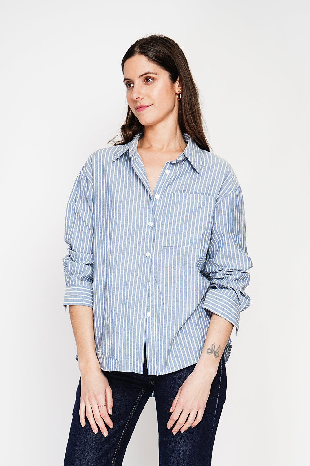 Chemise oversize poche poitrine manches longues – Bleu jean – William de Faye