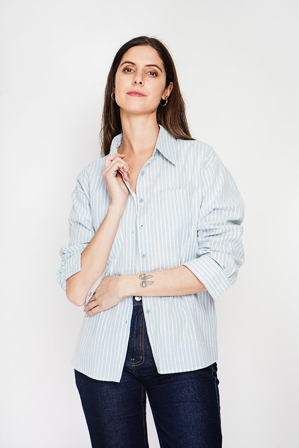 Chemise oversize poche poitrine manches longues – Bleu ciel – William de Faye