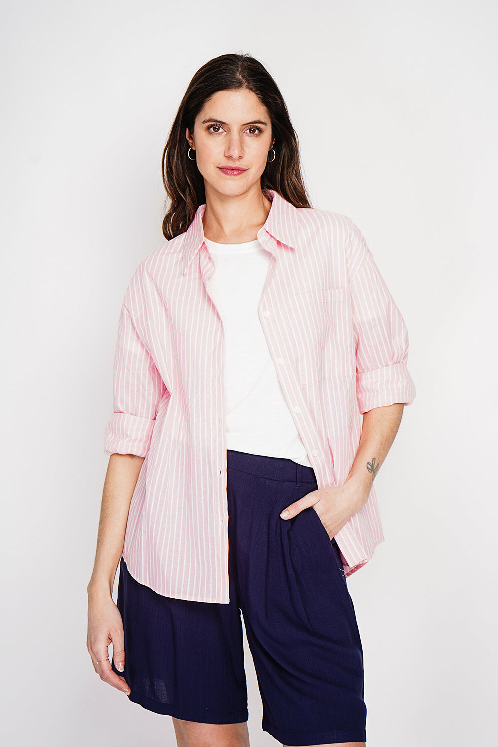 Chemise oversize poche poitrine manches longues – Rose – William de Faye