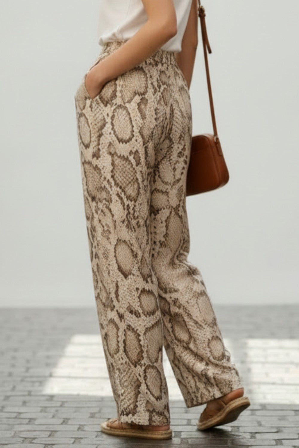 Pantalon large imprimé zippé avec ceinture – Lin – William de Faye
