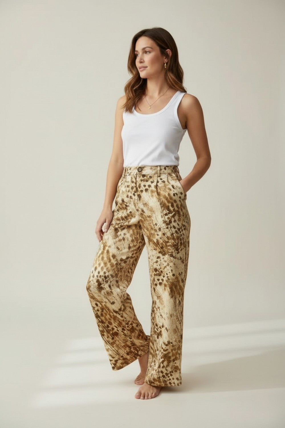 Pantalon large imprimé zippé avec ceinture – Lin – William de Faye