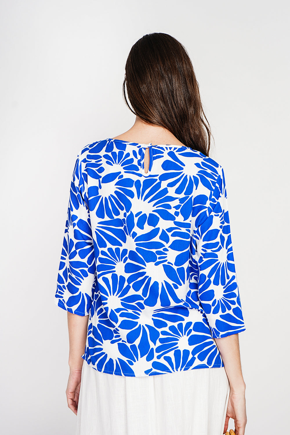 Top imprimé col rond manches mi-longues – Bleu roi – William de Faye