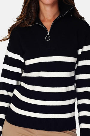Sailor zip-up trucker neck sweater with long sleeves