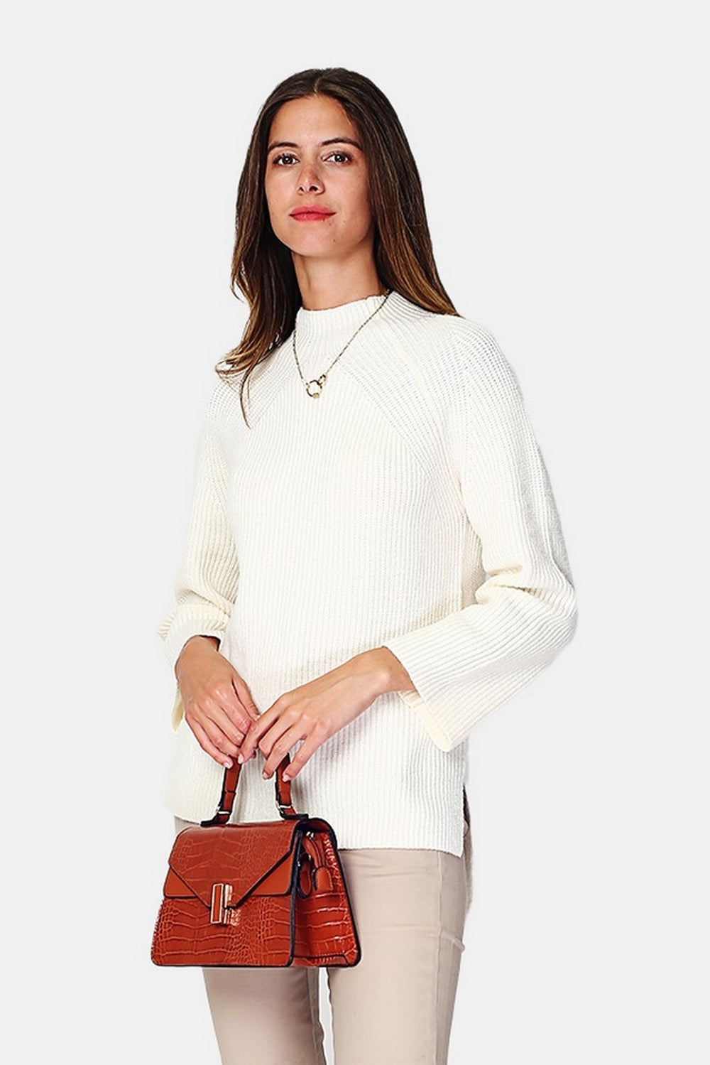 Fancy knit crewneck sweater with long sleeves
