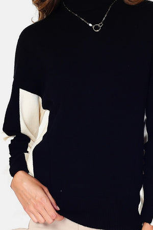 Turtleneck sweater, in bricolor with long sleeves