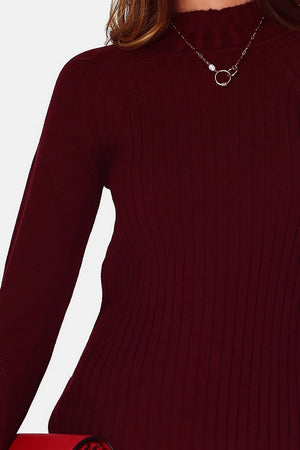 High neck jumper, long sleeve rib knit