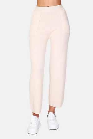 High-waisted knitted knit pants, wide bottom with pockets