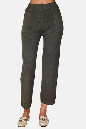 High-waisted knitted knit pants, wide bottom with pockets