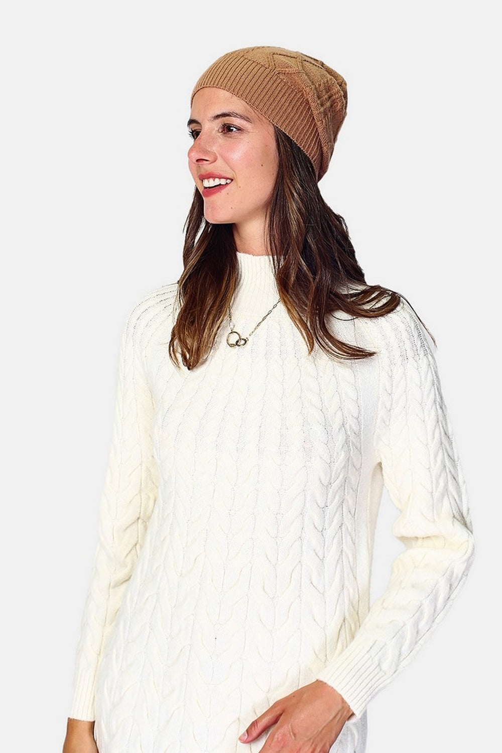 Ribbed cable knit beanie